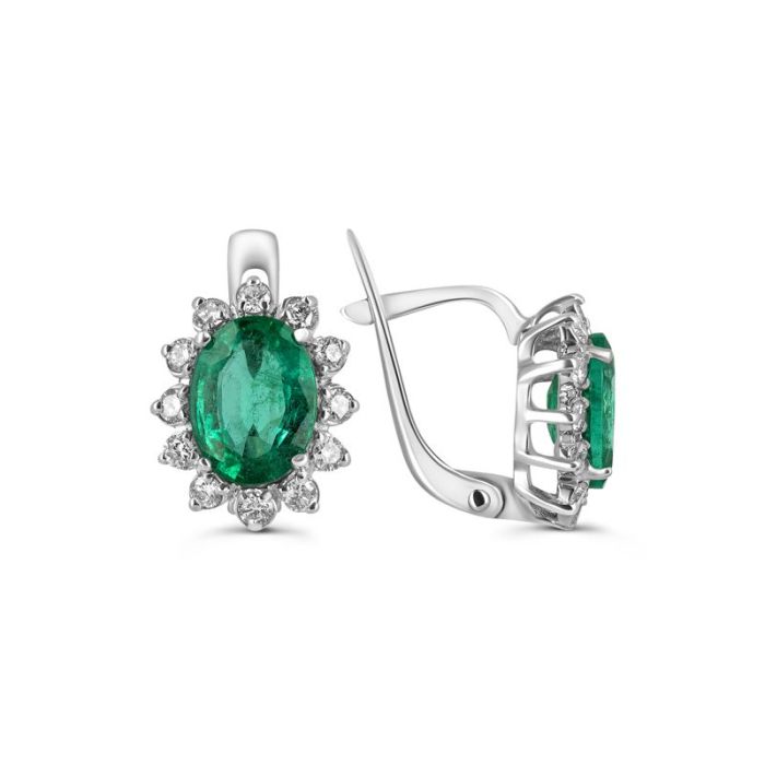Серьги из белого золота с изумрудом и бриллиантами S-12