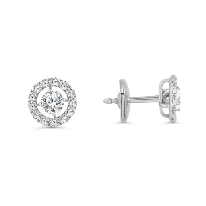 Серьги-гвоздики из белого золота с бриллиантом круглой огранки