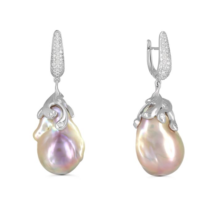 Золотые серьги с барочным жемчугом и бриллиантами