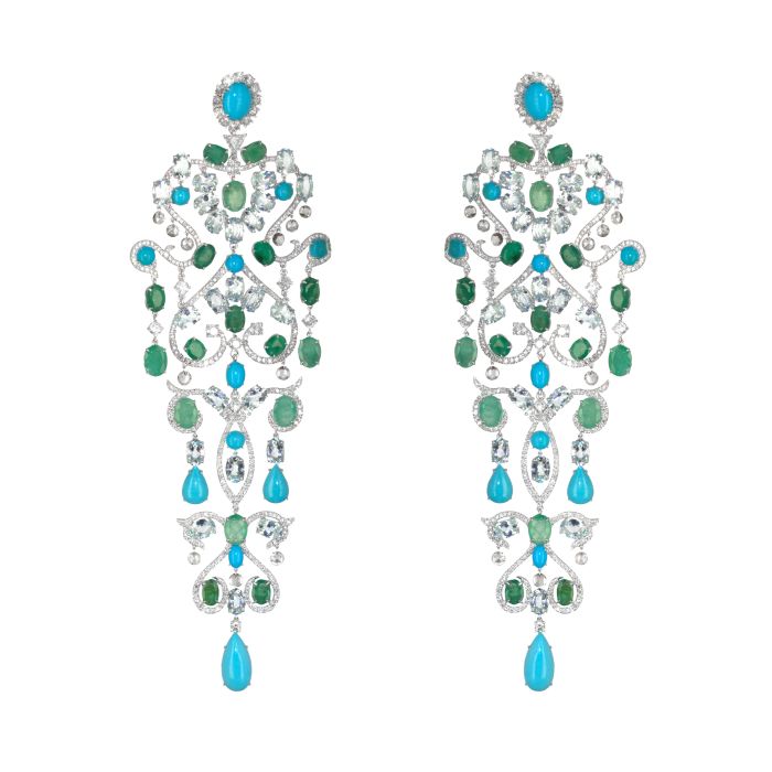 Серьги с бирюзой и изумрудами