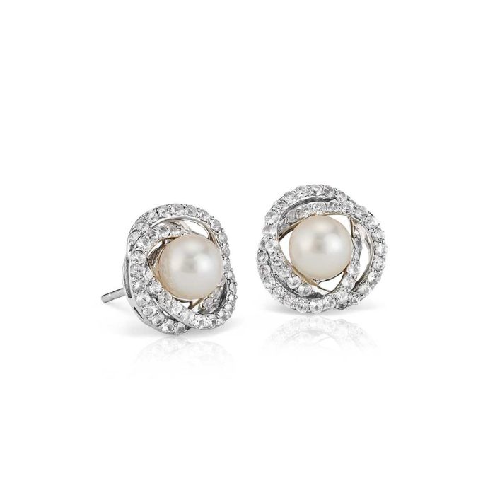 Золотые серьги-гвоздики с жемчугом и бриллиантами С-17