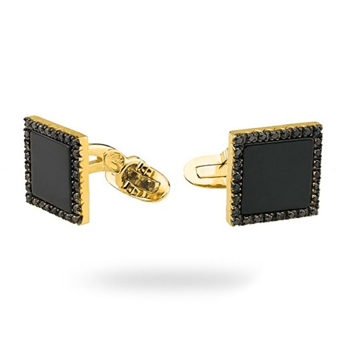 Золотые запонки с агатом и черными бриллиантами Z-1