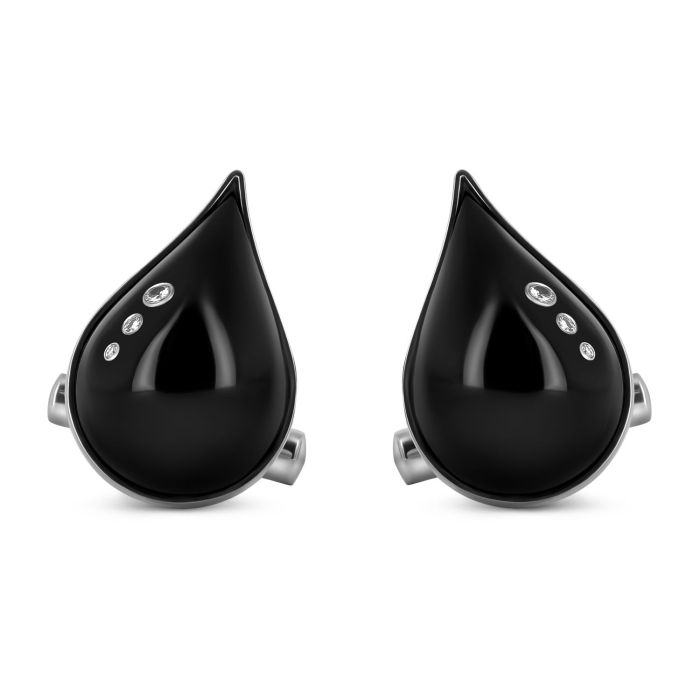 Запонки из белого золота с ониксом и бриллиантами
