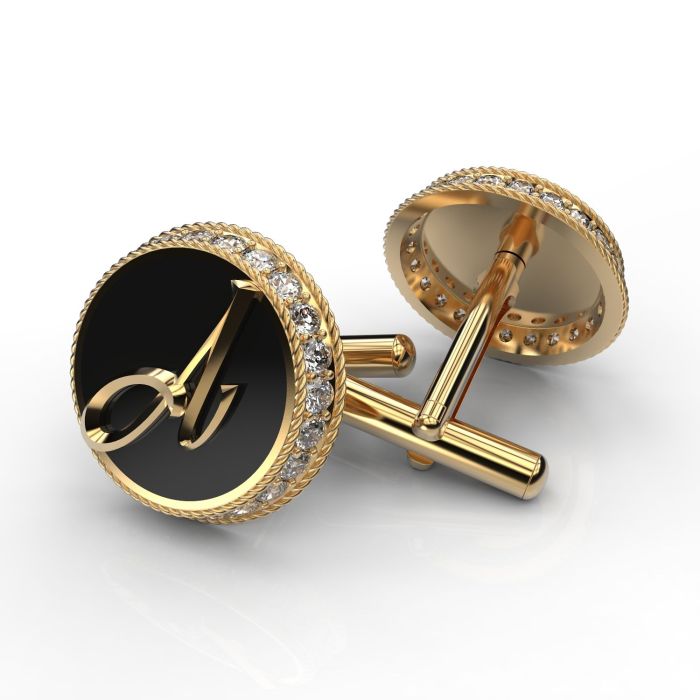 Круглые запонки с инициалами и ониксом