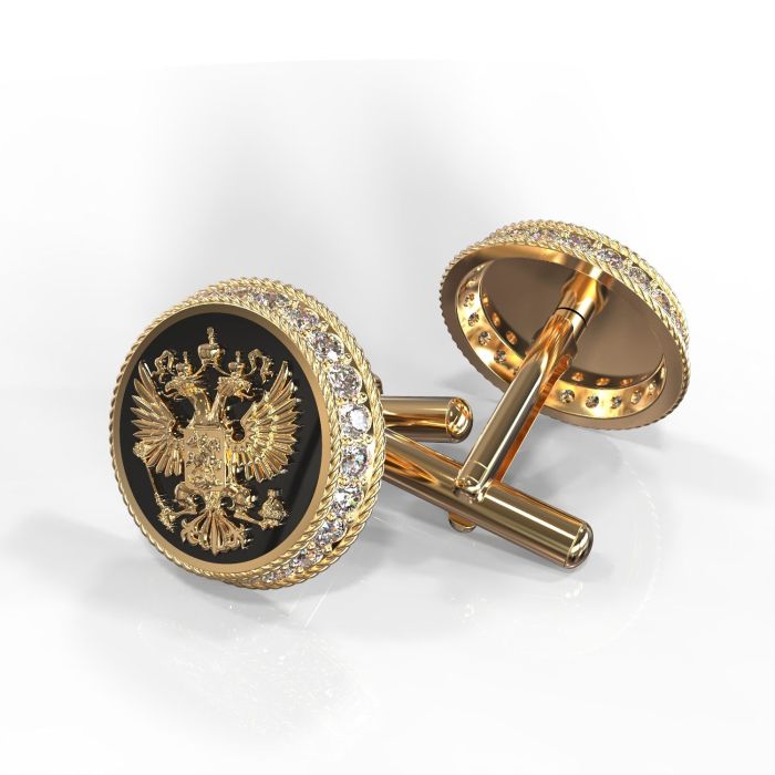 Круглые запонки с изображением герба России