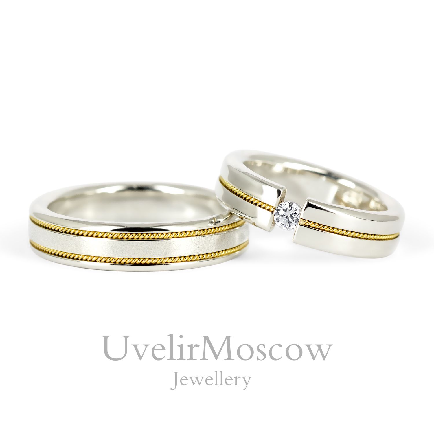 Обручальные кольца из комбинированного золота с бриллиантом