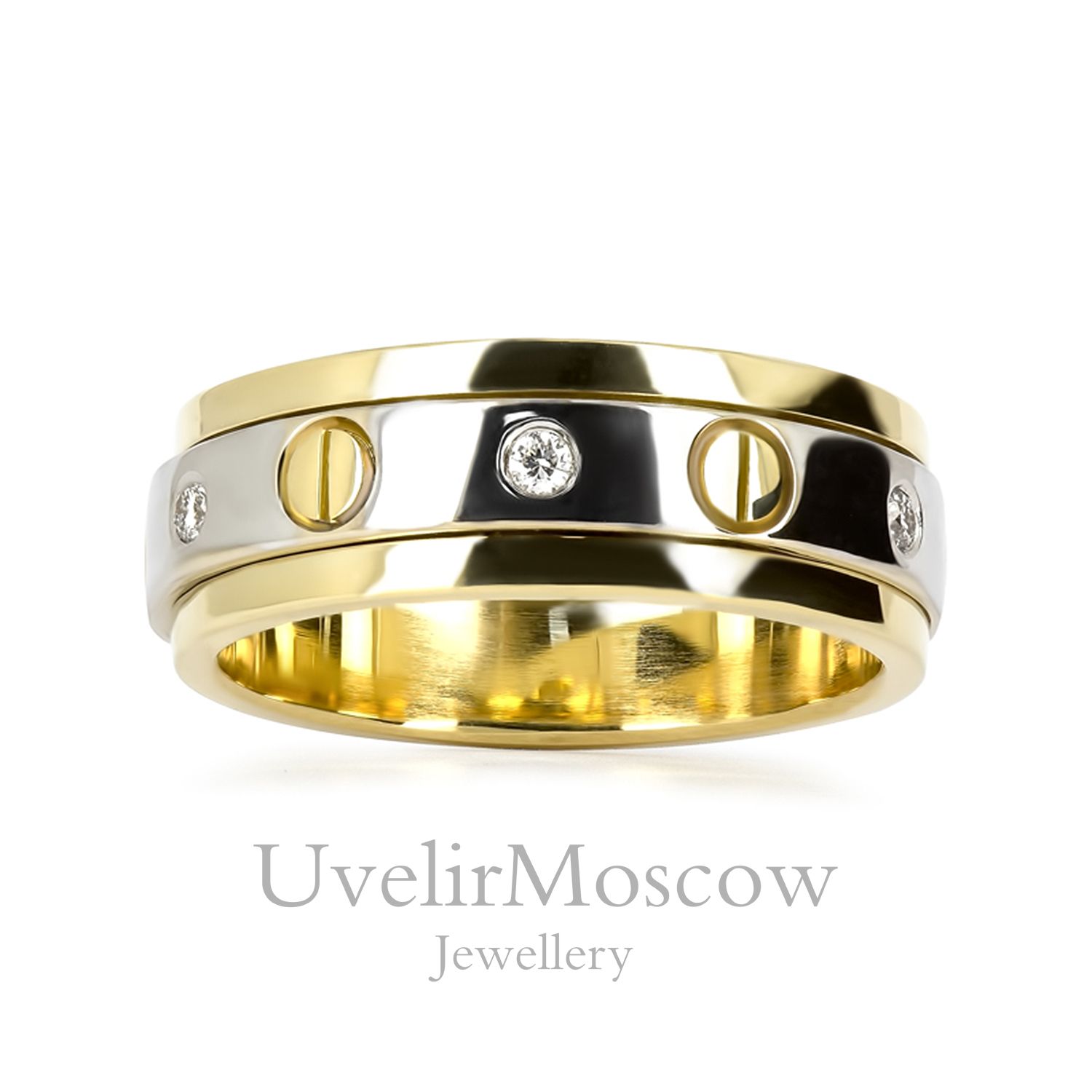 Мужское обручальное кольцо из комбинированного золота с бриллиантами