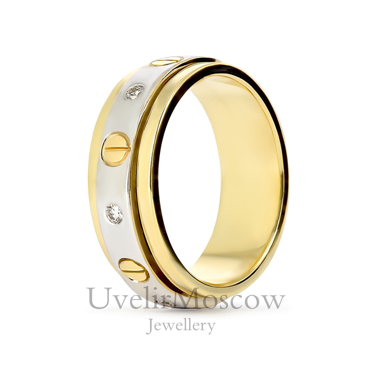 Мужское обручальное кольцо из комбинированного золота с бриллиантами