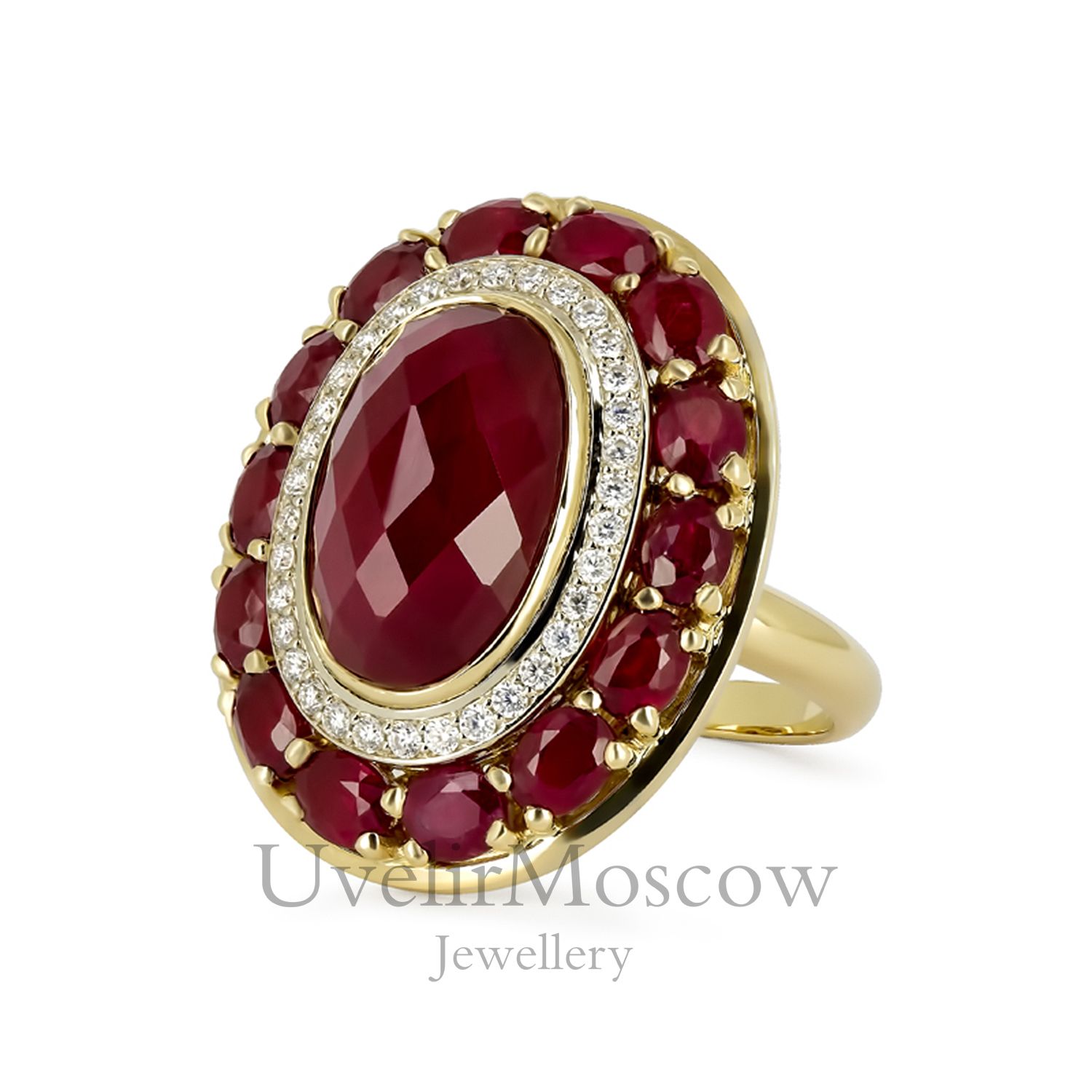 Женский перстень с рубинами и бриллиантами