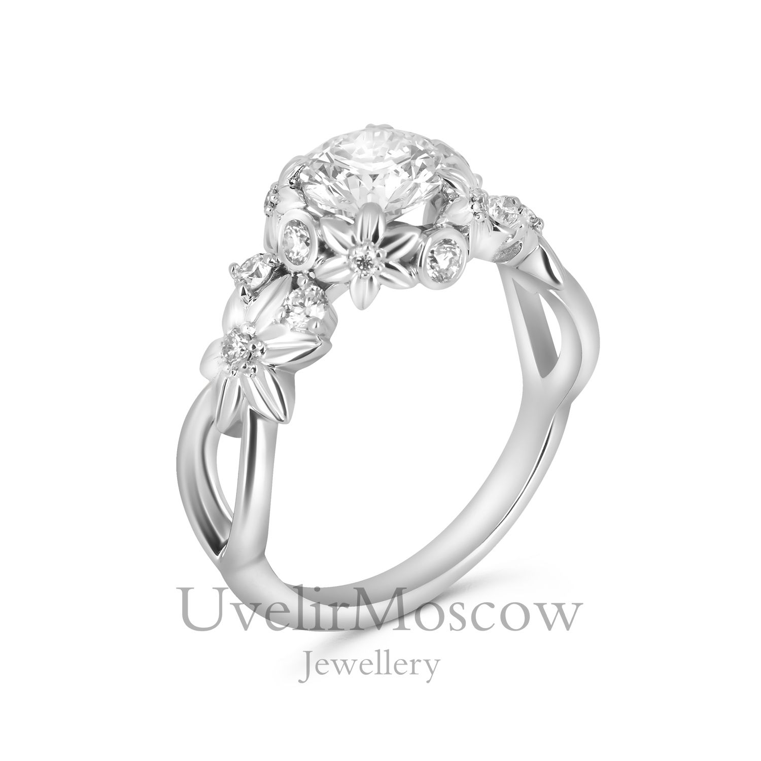 Кольцо для помолвки «Flower» из белого золота
