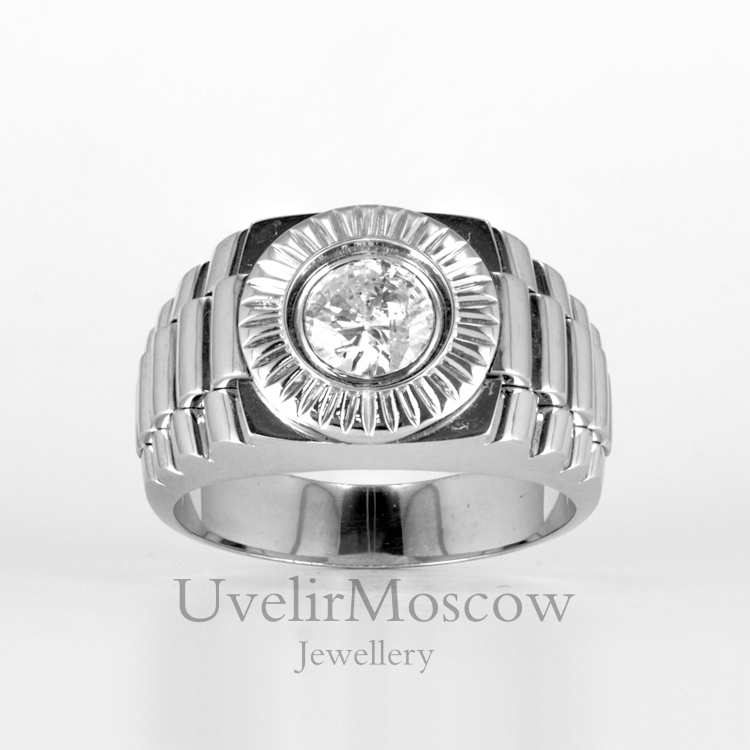Золотое мужское кольцо «Rolex» с круглым бриллиантом