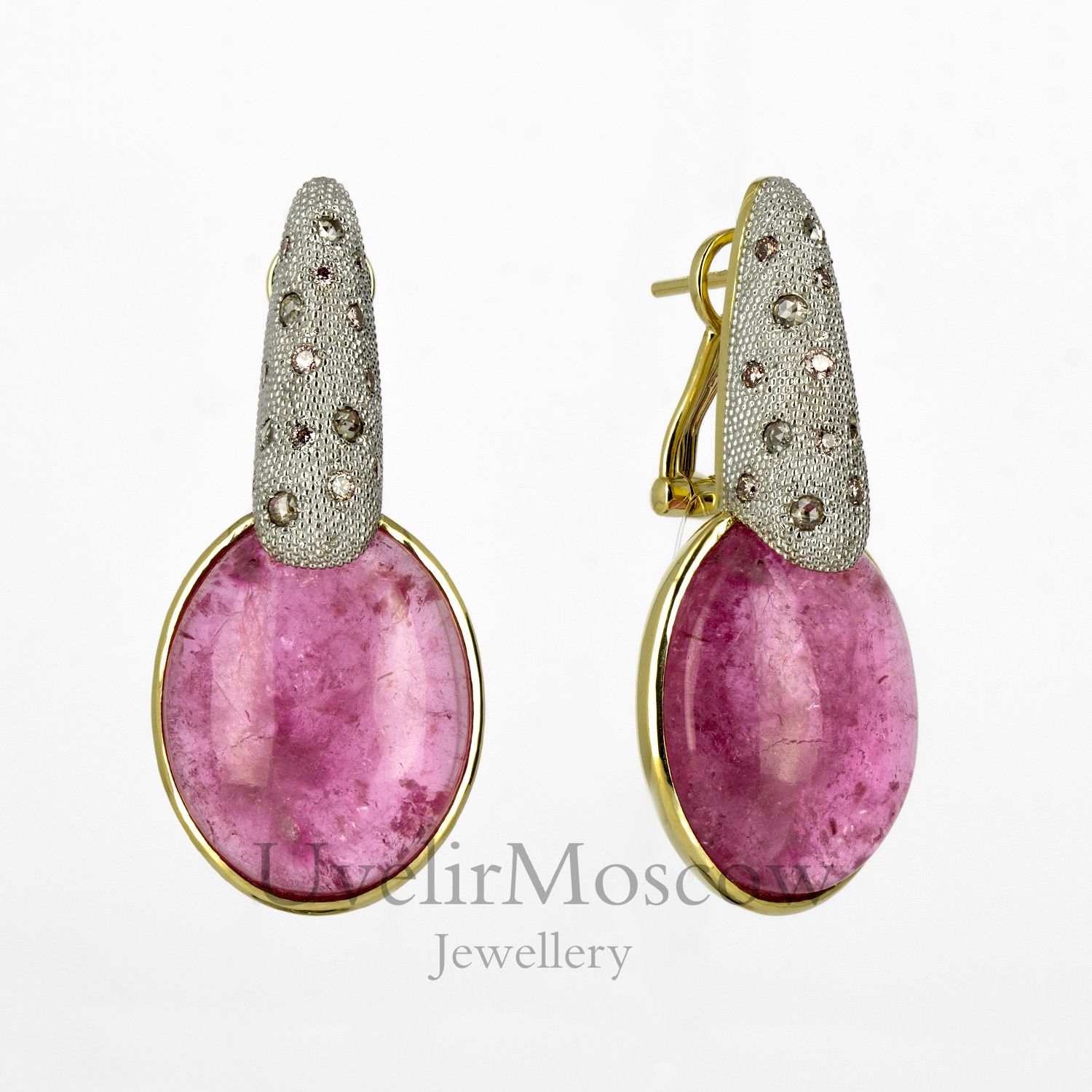 Рельефные серьги с рубеллитом и бриллиантами