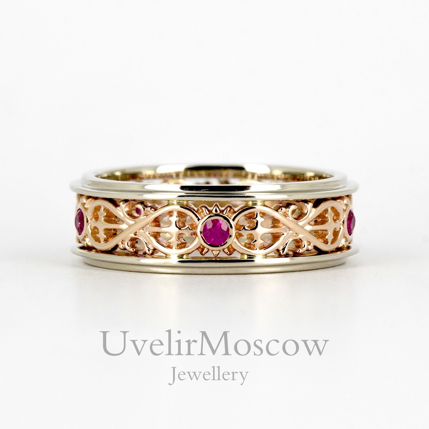 Обручальное кольцо из комбинированного золота в стиле «Infinity» 