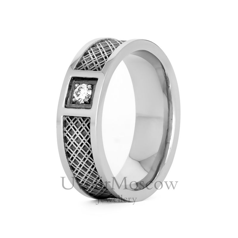 Обручальные кольца с рельефным узором и родированием