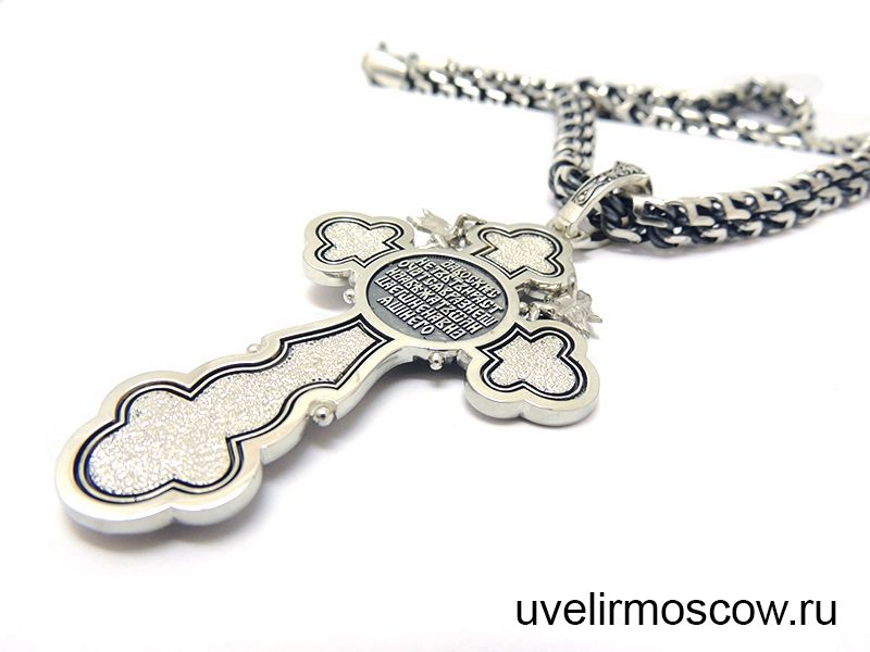 Цепочка плетения бисмарк с крестом «Распятие» из черненого серебра