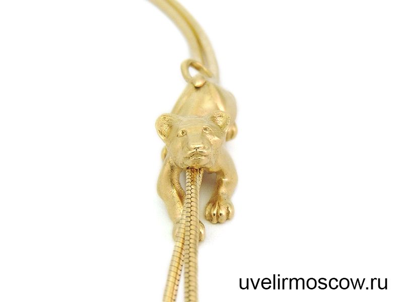 Цепочка плетения снейк с подвеской «Львёнок» из желтого золота