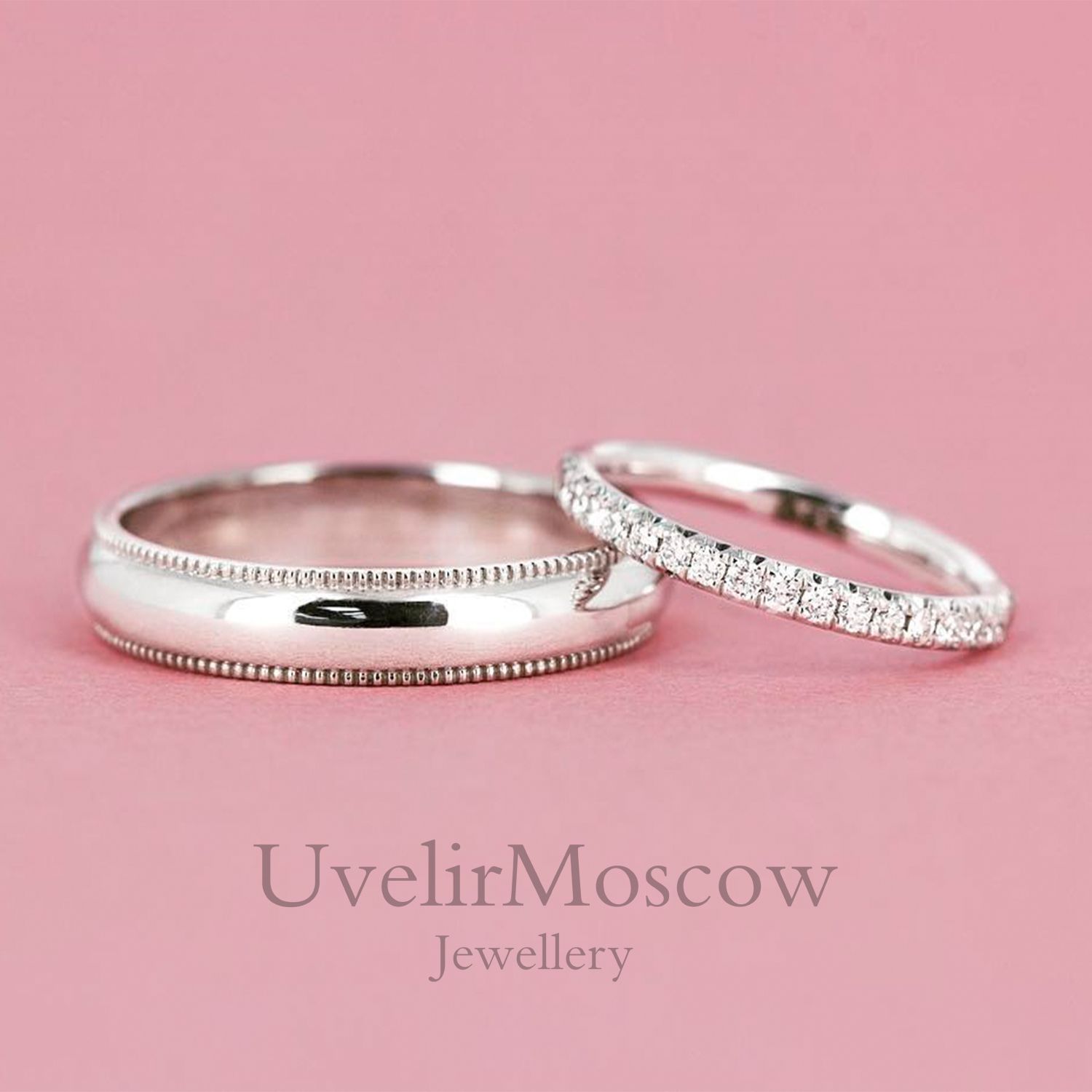 Обручальные кольца из белого золота с бриллиантами