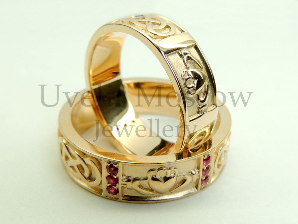Кладдахские кольца из желтого золота с рубинами
