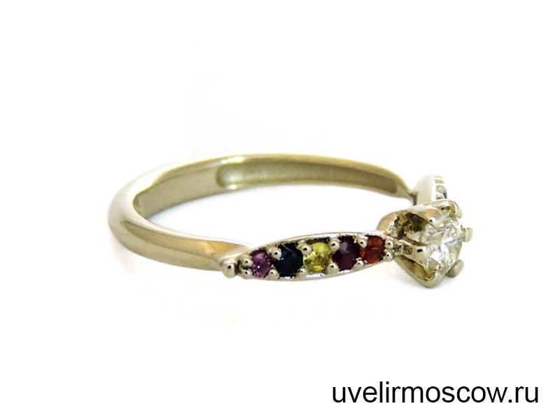 Кольцо «Гондолы» из желтого золота с бриллиантом и цветными сапфирами