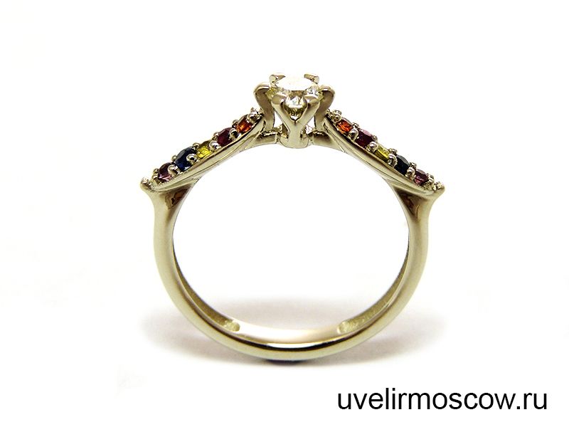 Кольцо «Гондолы» из желтого золота с бриллиантом и цветными сапфирами