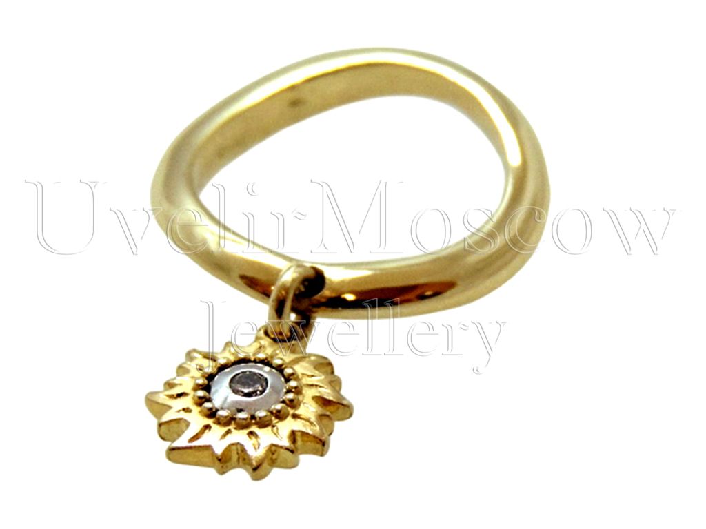 Кольцо из желтого золота с подвеской «Солнце»