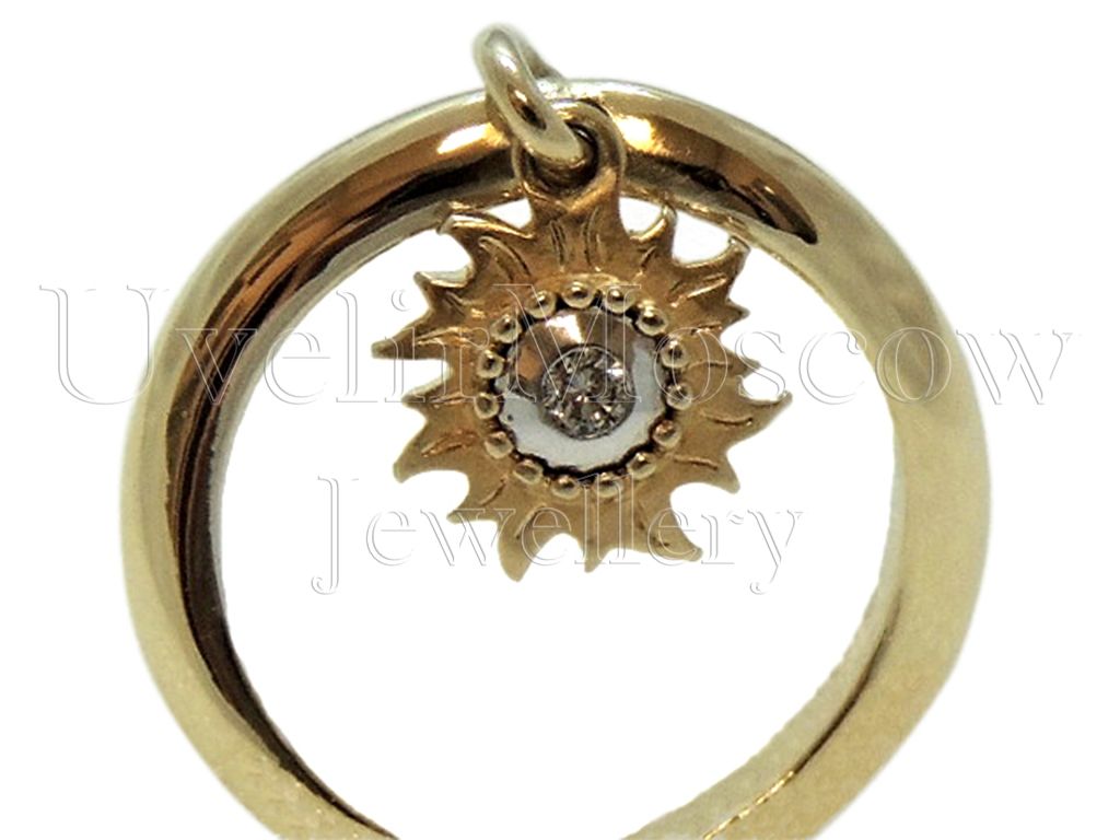 Кольцо из желтого золота с подвеской «Солнце»