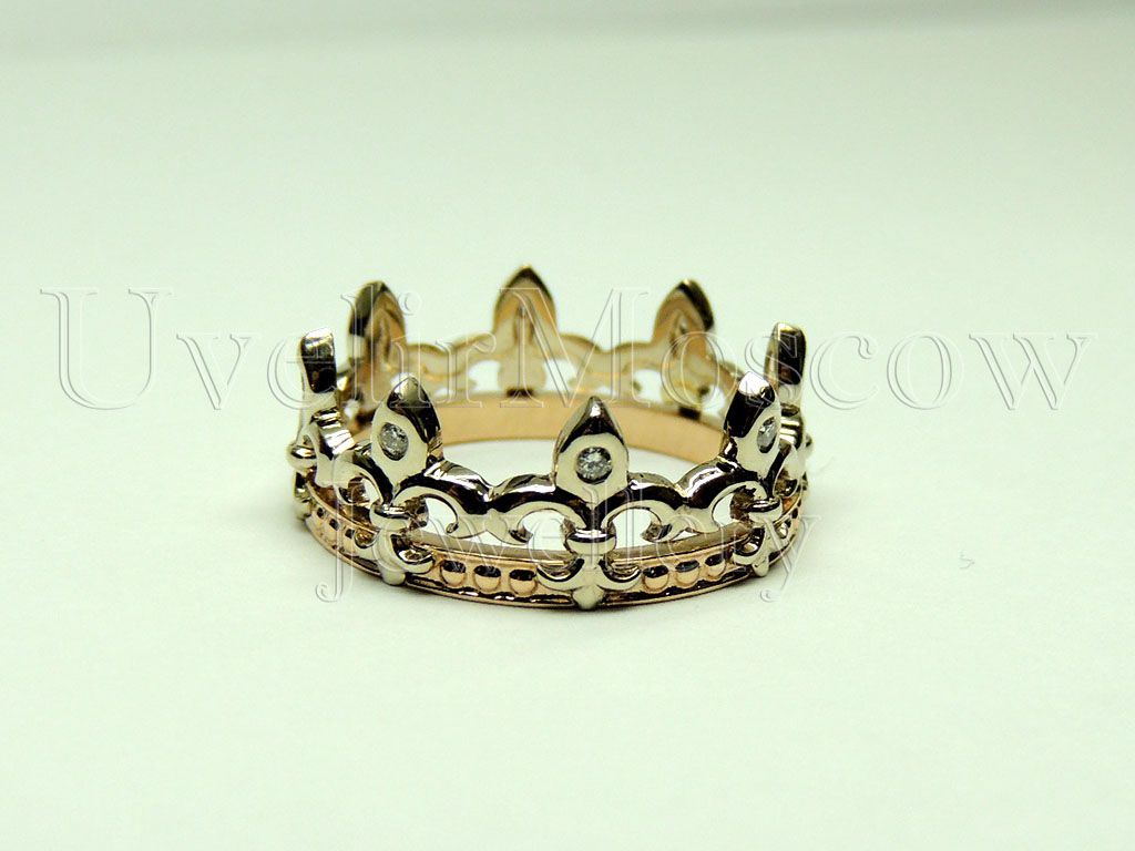 Кольцо «Корона» из комбинированного золота с бриллиантами