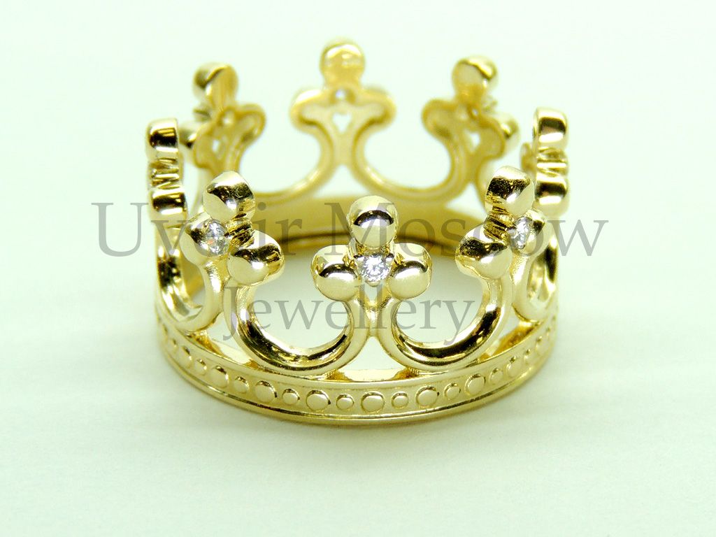 Кольцо в виде короны из желтого золота с бриллиантами