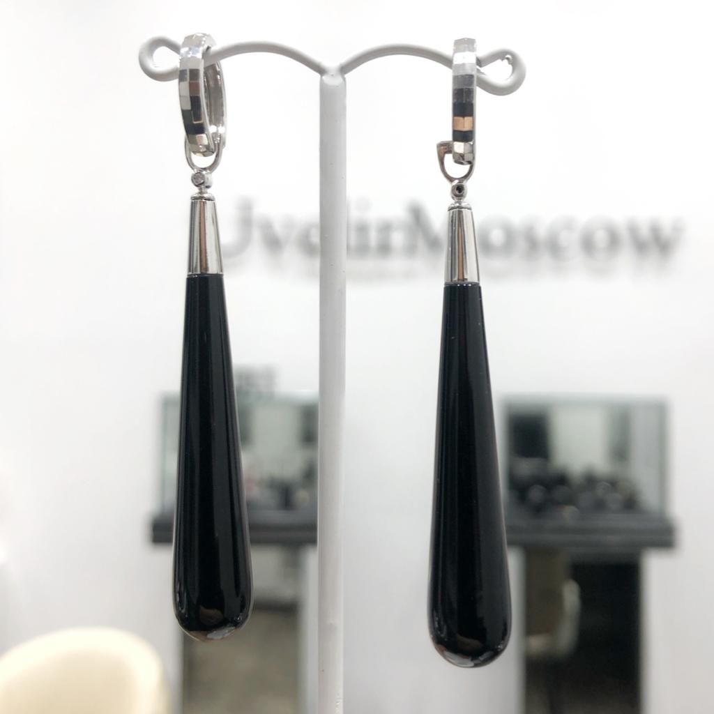 Серьги с ониксом и алмазной гранью