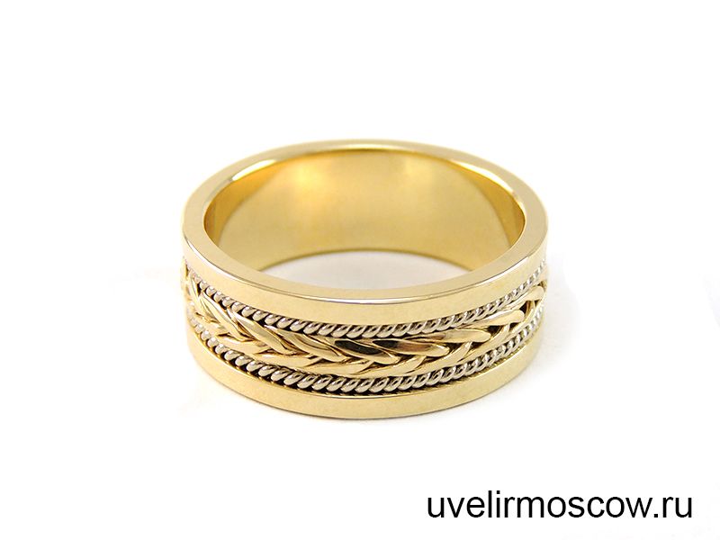 Обручальное кольцо из комбинированного золота с плетением