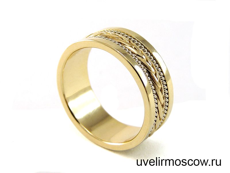 Обручальное кольцо из комбинированного золота с плетением