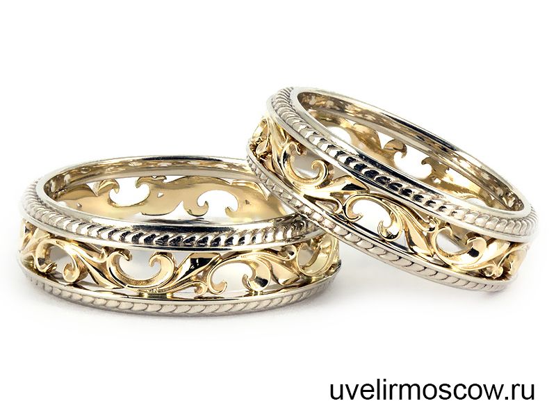 Обручальные кольца с растительным узором в стиле французских лилий