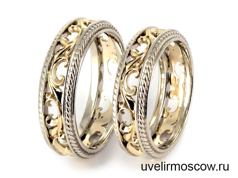 Обручальные кольца с растительным узором в стиле французских лилий
