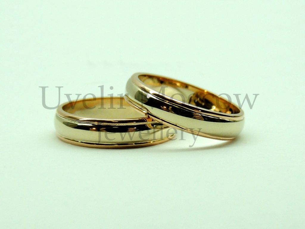 Парные обручальные кольца из желтого и красного золота