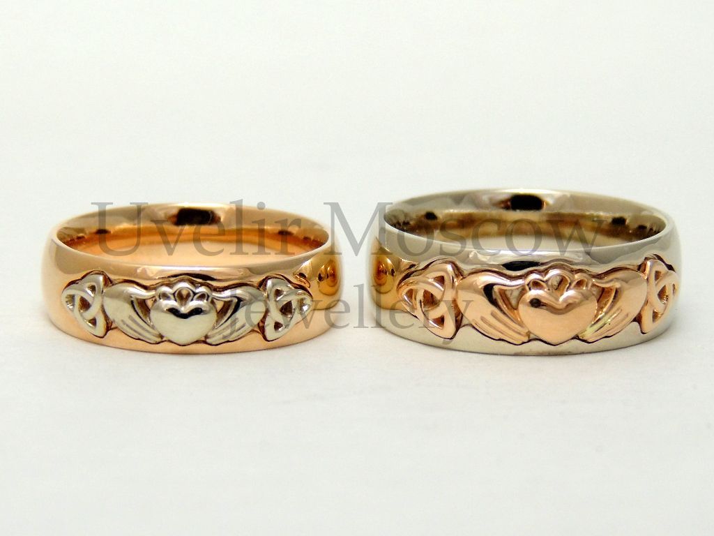 Парные обручальные кольца «Кладдах» из комбинированного золота