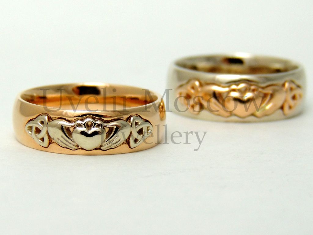 Парные обручальные кольца «Кладдах» из комбинированного золота