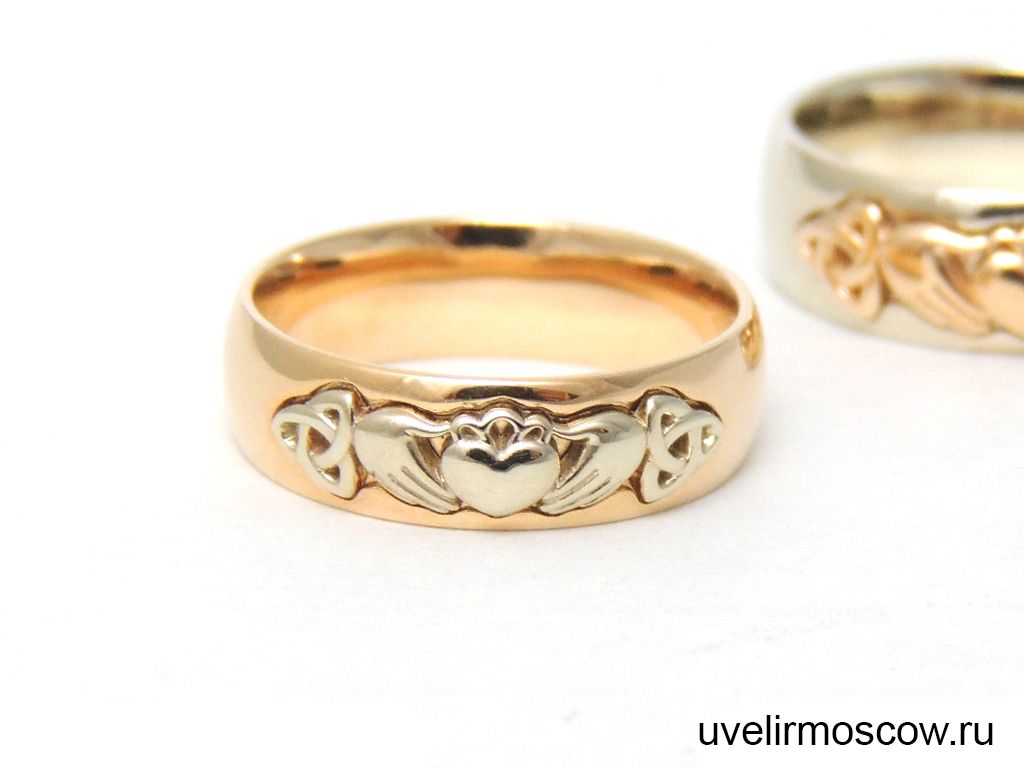 Парные обручальные кольца «Кладдах» из комбинированного золота