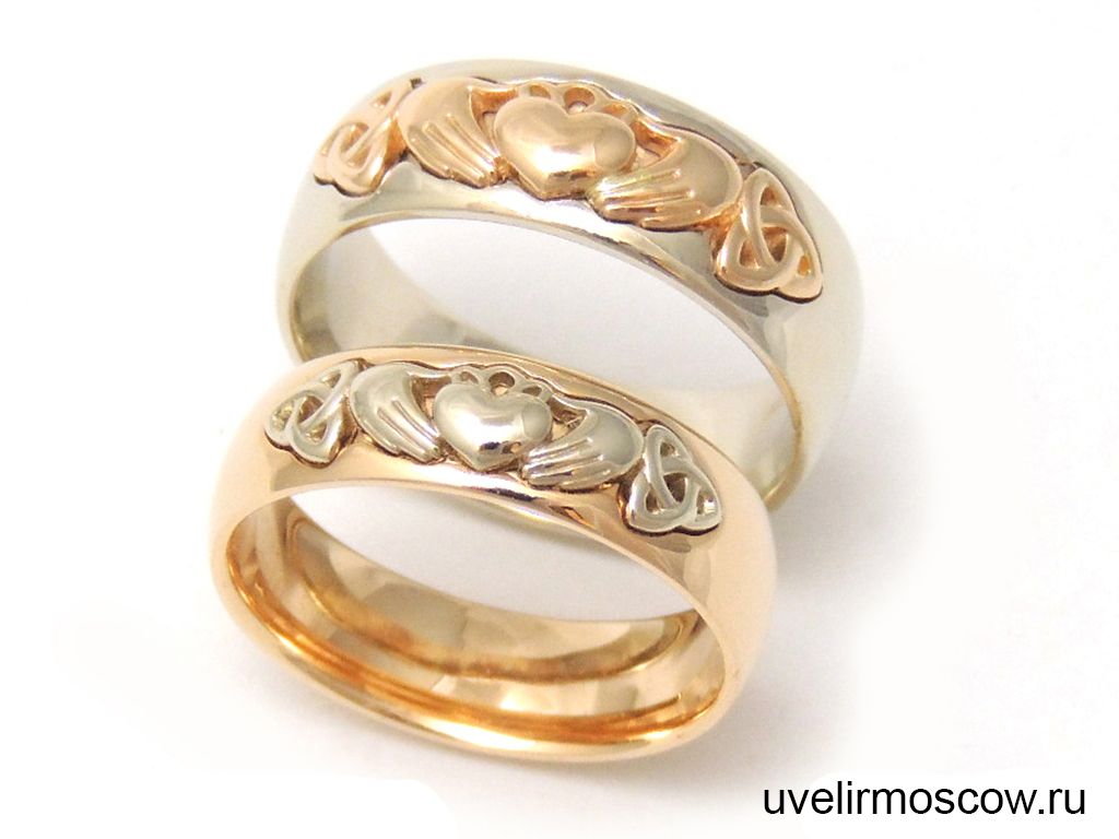 Парные обручальные кольца «Кладдах» из комбинированного золота