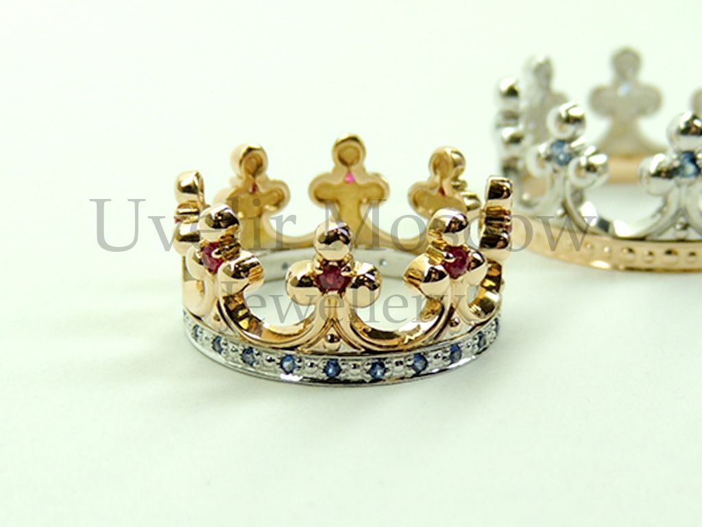 Парные обручальные кольца «Корона» из комбинированного золота