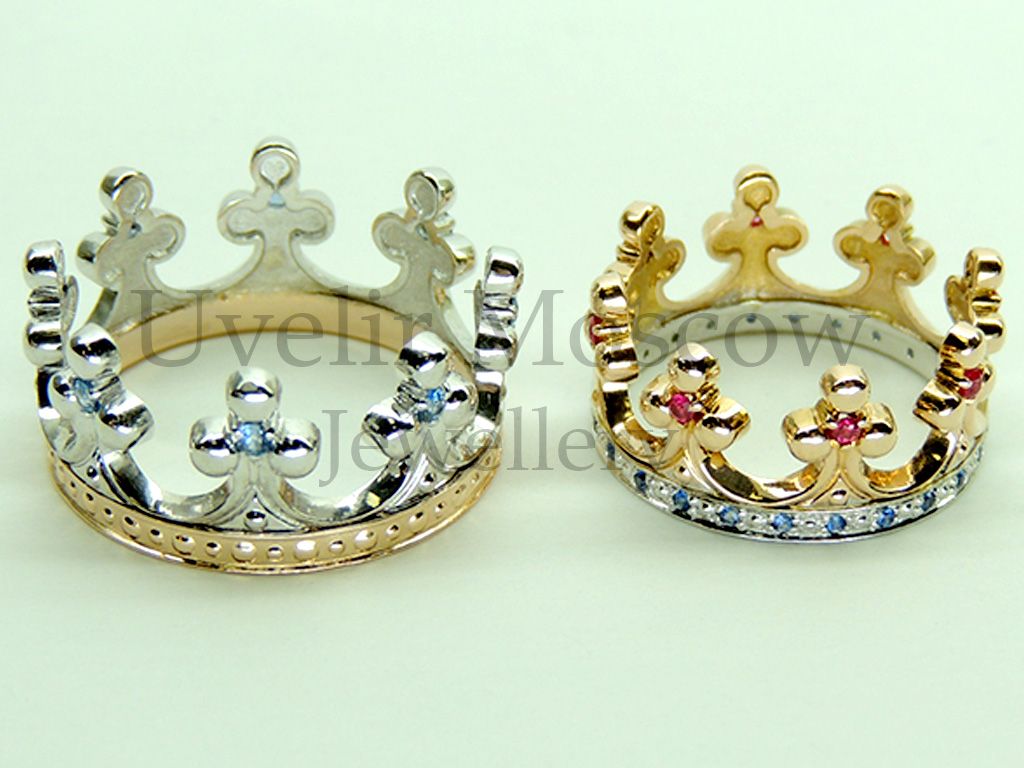 Парные обручальные кольца «Корона» из комбинированного золота