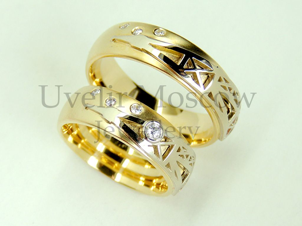 Парные обручальные кольца «la tour eiffel» из желтого золота с бриллиантами