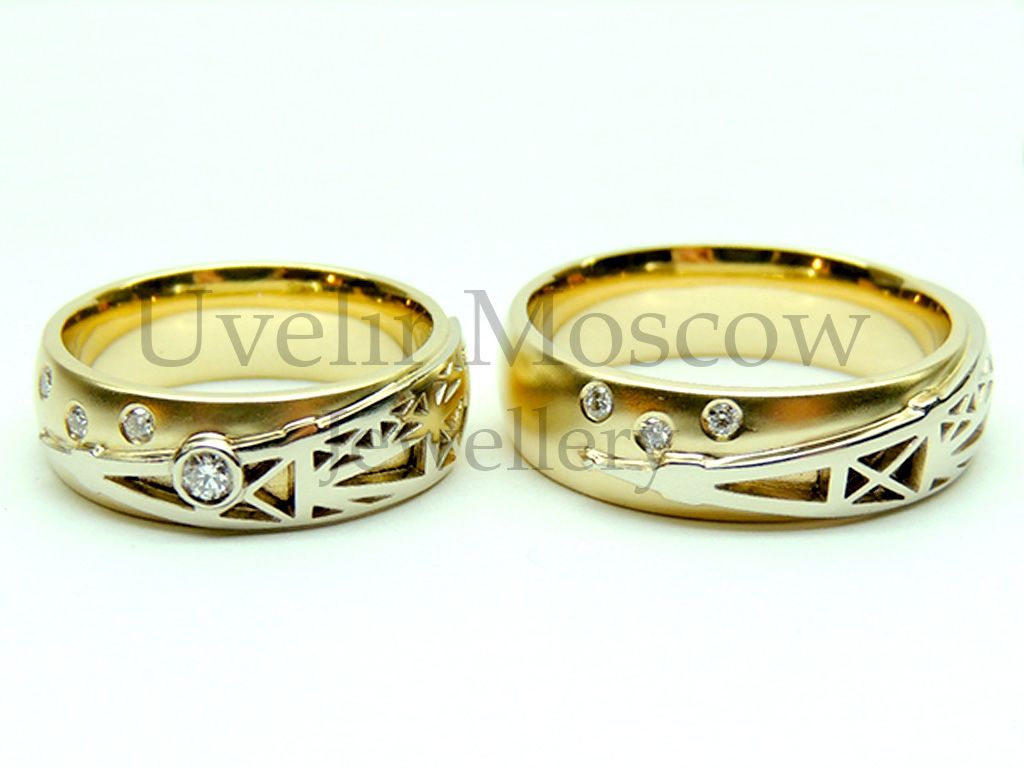 Парные обручальные кольца «la tour eiffel» из желтого золота с бриллиантами