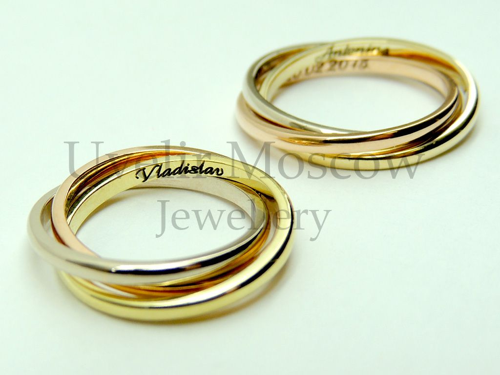 Парные обручальные кольца в стиле «Картье» из комбинированного золота
