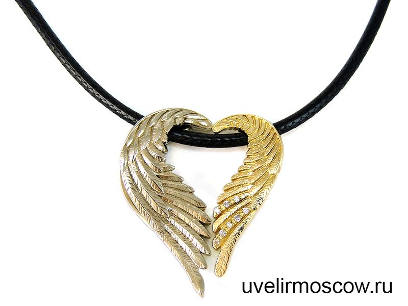 Парные подвески «Крылья ангела» из белого и желтого золота с бриллиантами