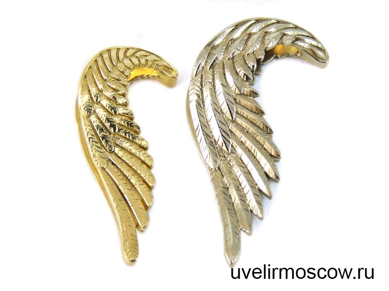 Парные подвески «Крылья ангела» из белого и желтого золота с бриллиантами