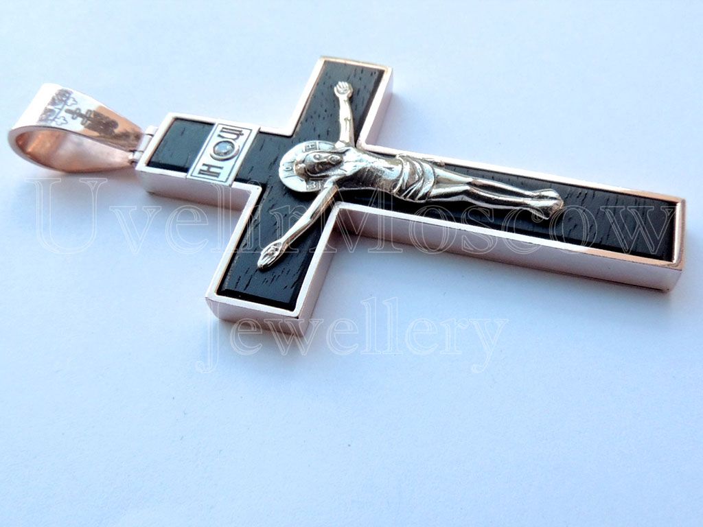 Подвеска «Распятие» в виде креста из красного и желтого золота