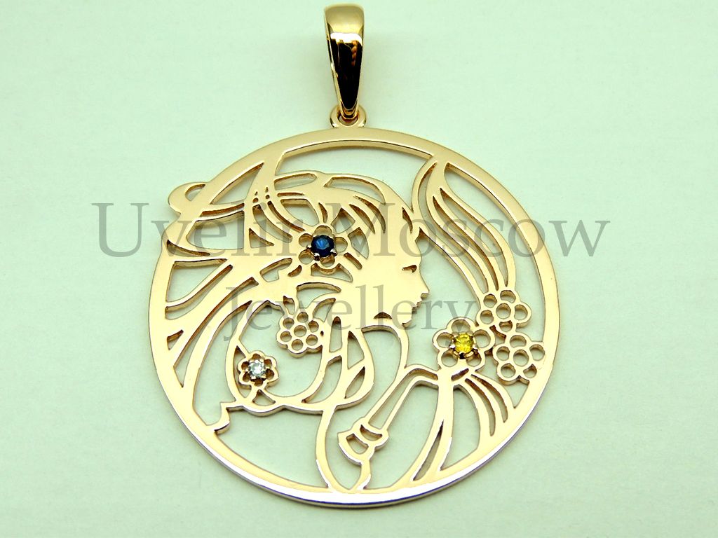 Подвеска «Весна» из желтого золота с драгоценными камнями