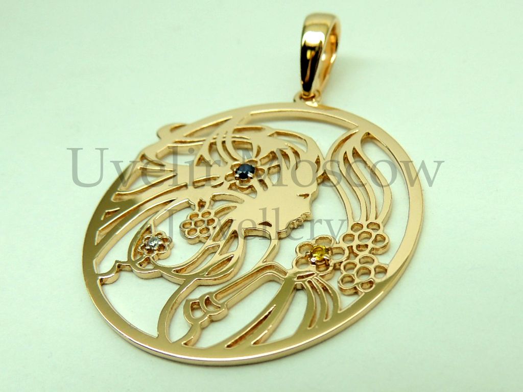 Подвеска «Весна» из желтого золота с драгоценными камнями