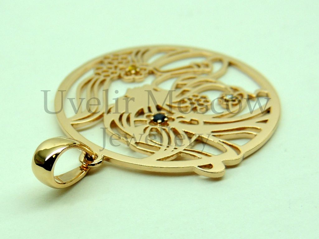 Подвеска «Весна» из желтого золота с драгоценными камнями