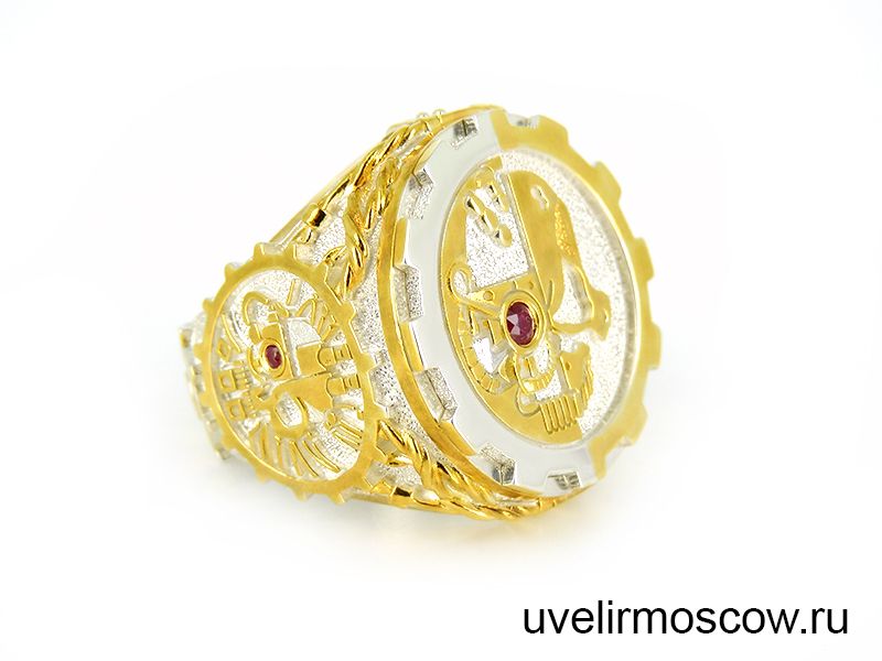 Позолоченная серебряная печатка с рубинами «Адептус Механикус»